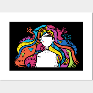 Colorful Elegant Girl Illustration Artwork Posters and Art